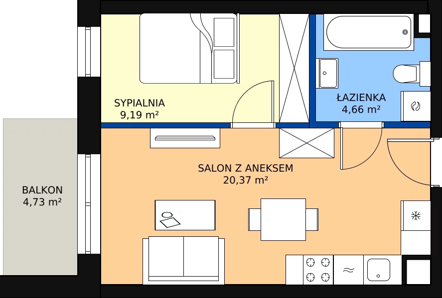 Zalety mieszkania 34.8 m², B.3.60.2a