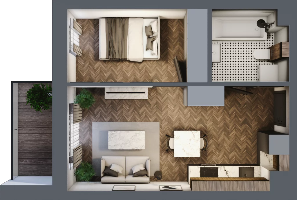 2 pokoje, mieszkanie 34,80 m², piętro 3, oferta nr B.3.60.2a, Atrium, Łódź, Polesie, Stare Polesie, ul. kpt. Stefana Pogonowskiego 44/46