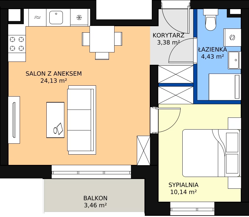 Zalety mieszkania 42.52 m², B.3.61.2a