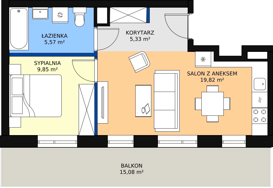 Zalety mieszkania 41.26 m², B.3.63.2k