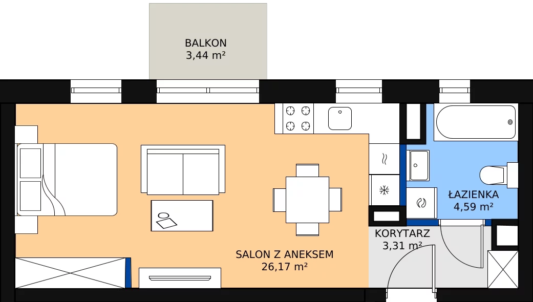 Zalety mieszkania 34.07 m², B.3.64.1k