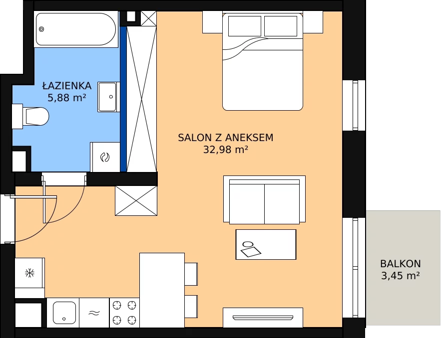 Zalety mieszkania 39.53 m², B.3.67.1a
