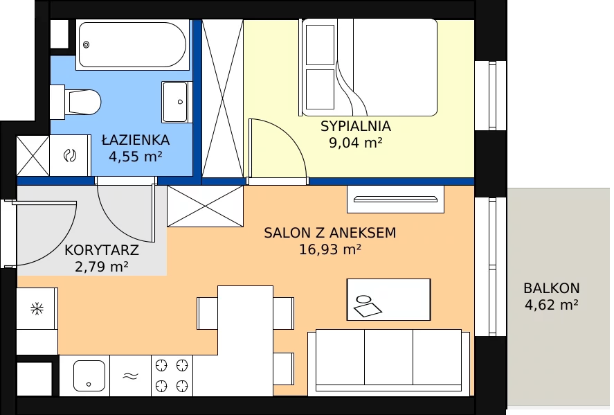 Zalety mieszkania 33.94 m², B.3.69.2a