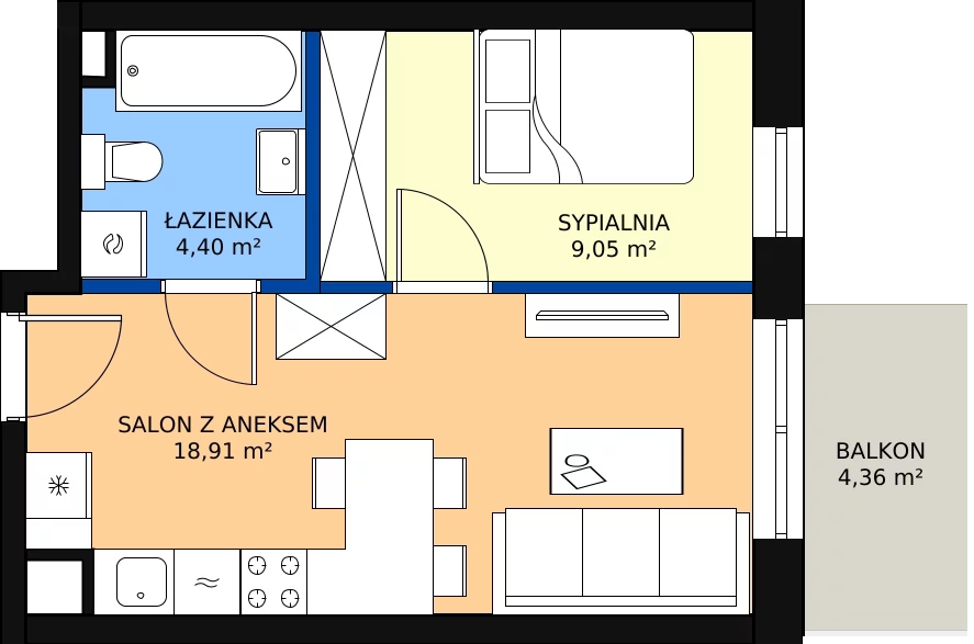 Zalety mieszkania 32.83 m², B.3.71.2a