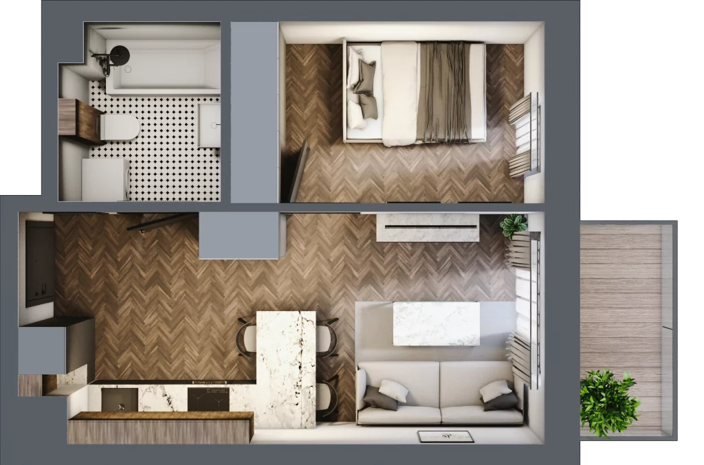 2 pokoje, mieszkanie 32,83 m², piętro 3, oferta nr B.3.71.2a, Atrium, Łódź, Polesie, Stare Polesie, ul. kpt. Stefana Pogonowskiego 44/46