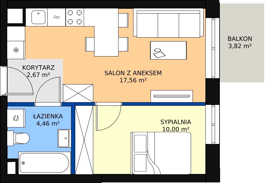 Zalety mieszkania 35.29 m², B.3.72.2a