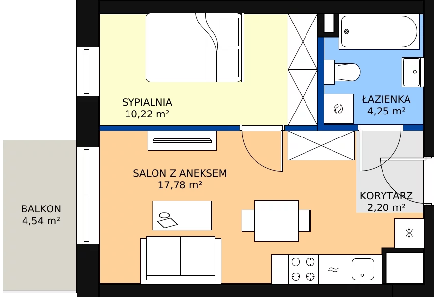 Zalety mieszkania 35.05 m², B.3.77.2a