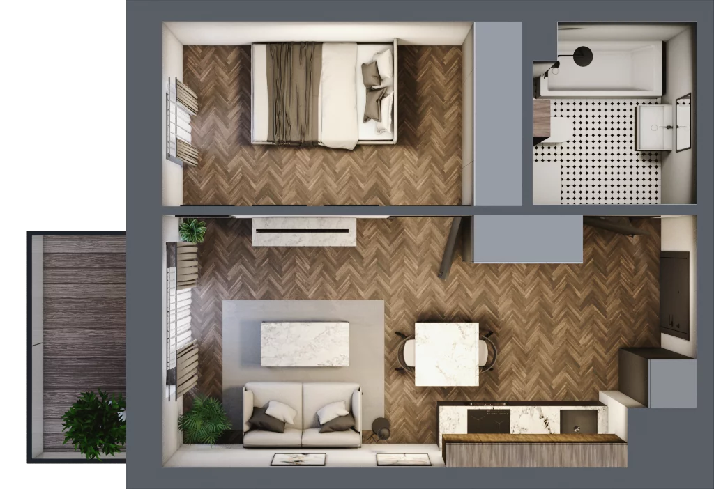 2 pokoje, mieszkanie 35,05 m², piętro 3, oferta nr B.3.77.2a, Atrium, Łódź, Polesie, Stare Polesie, ul. kpt. Stefana Pogonowskiego 44/46