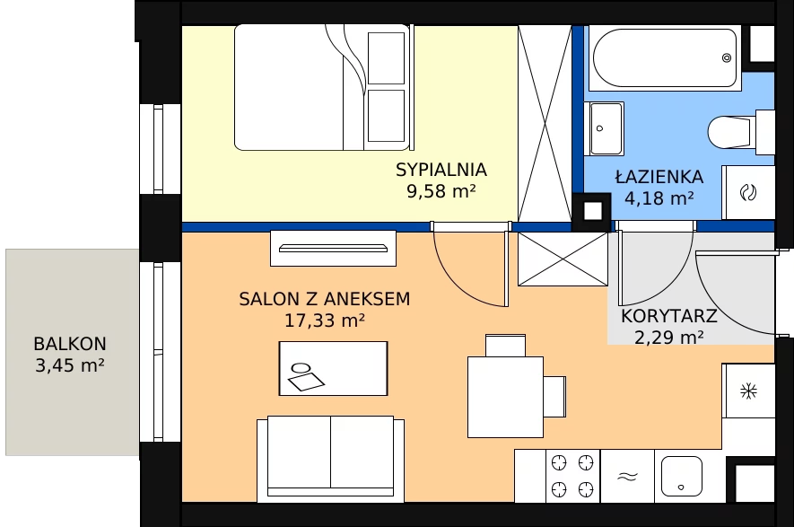 Zalety mieszkania 33.94 m², B.3.78.2a