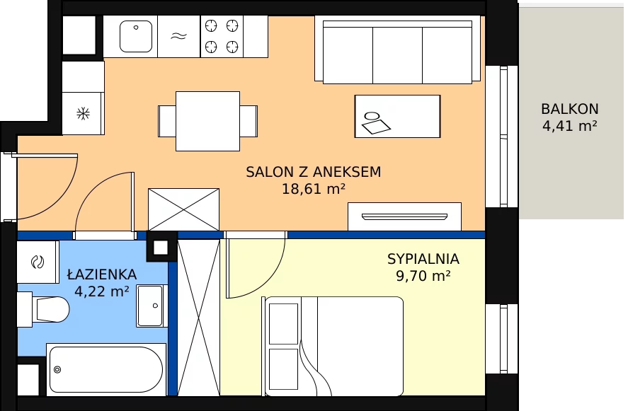 Zalety mieszkania 33.13 m², A.4.57.2a