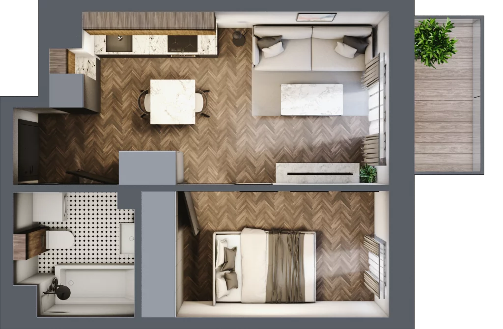2 pokoje, mieszkanie 33,13 m², piętro 4, oferta nr A.4.57.2a, Atrium, Łódź, Polesie, Stare Polesie, ul. kpt. Stefana Pogonowskiego 44/46