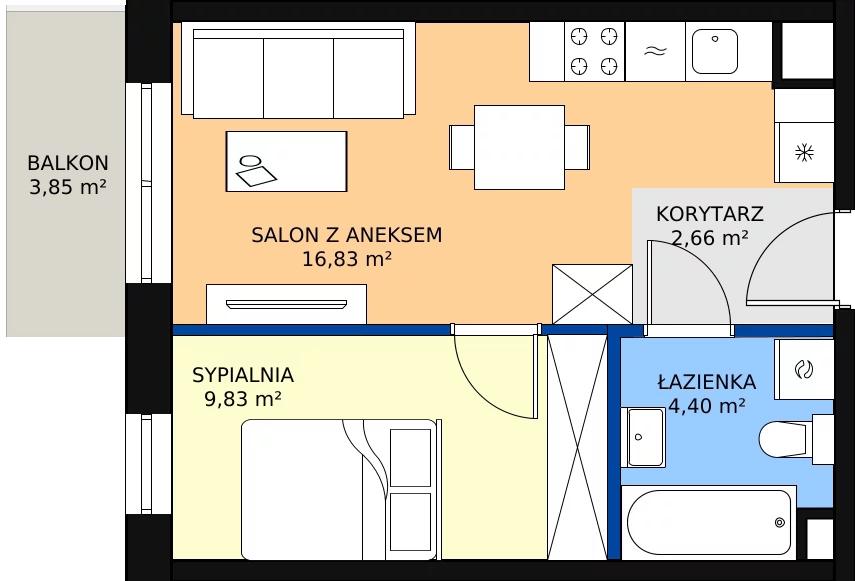 Zalety mieszkania 34.31 m², A.4.62.2a