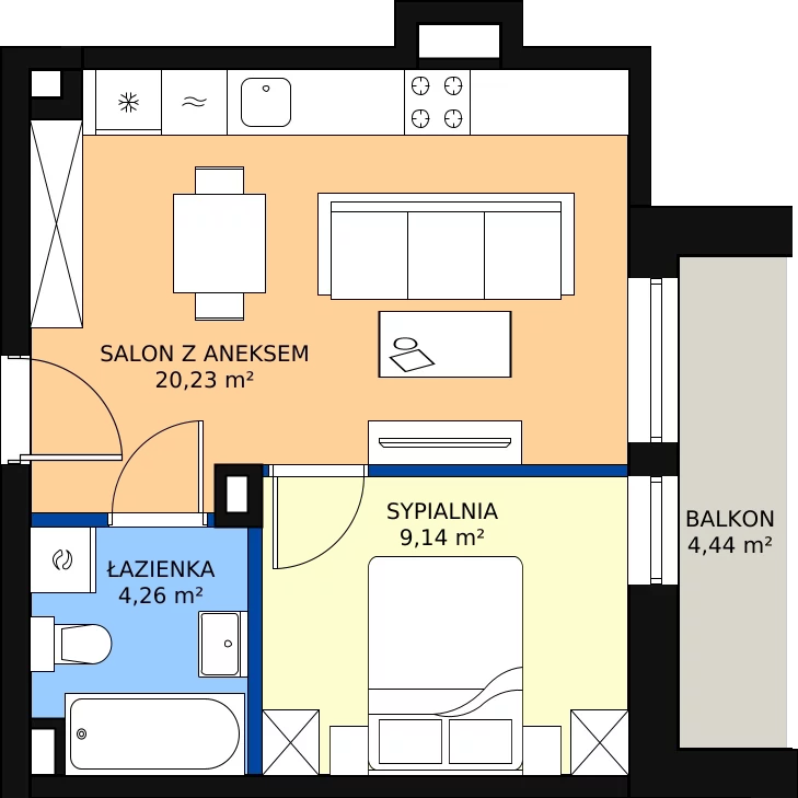 Zalety mieszkania 33.84 m², A.4.69.2a