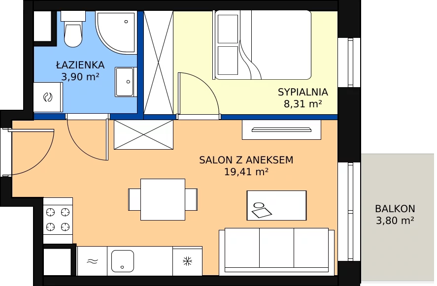 Zalety mieszkania 32.21 m², A.5.72.2a