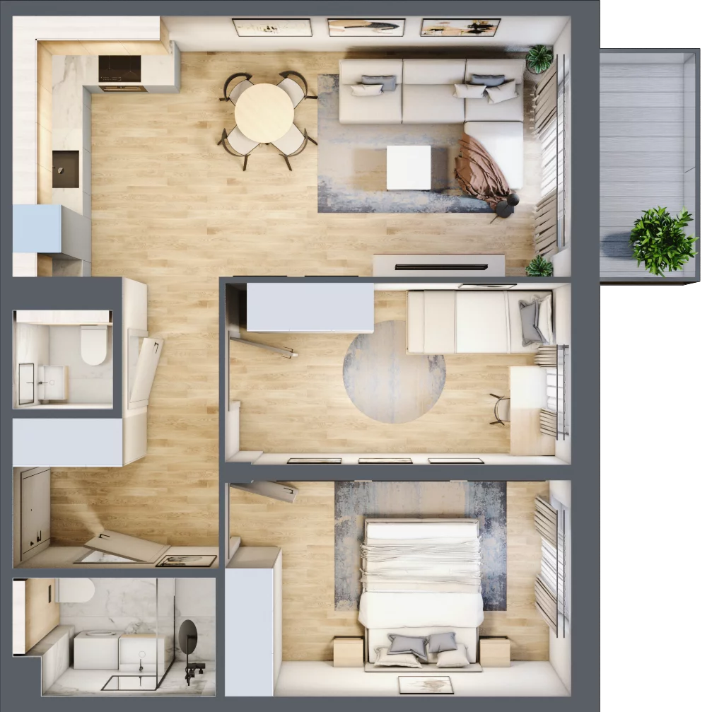 3 pokoje, mieszkanie 55,45 m², piętro 3, oferta nr B.3.30.3a, art.TEO, Łódź, Polesie, Teofilów, ul. Kaczeńcowa 2B i 2C