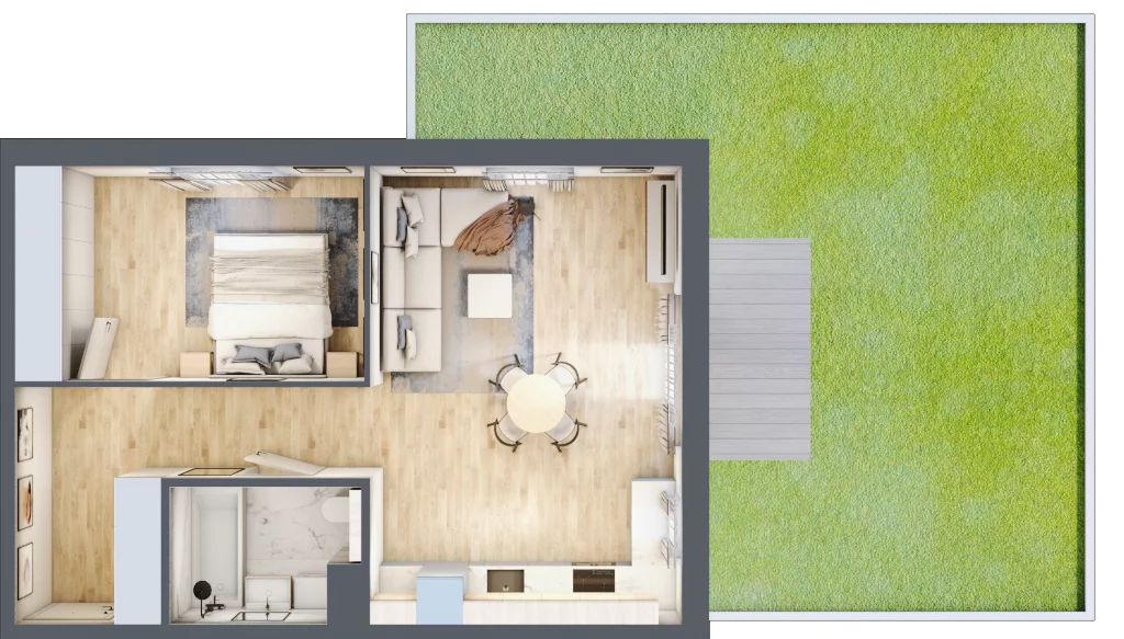 2 pokoje, mieszkanie 48,05 m², parter, oferta nr D.0.03.2k, art.TEO, Łódź, Polesie, Teofilów, ul. Kaczeńcowa 2B i 2C