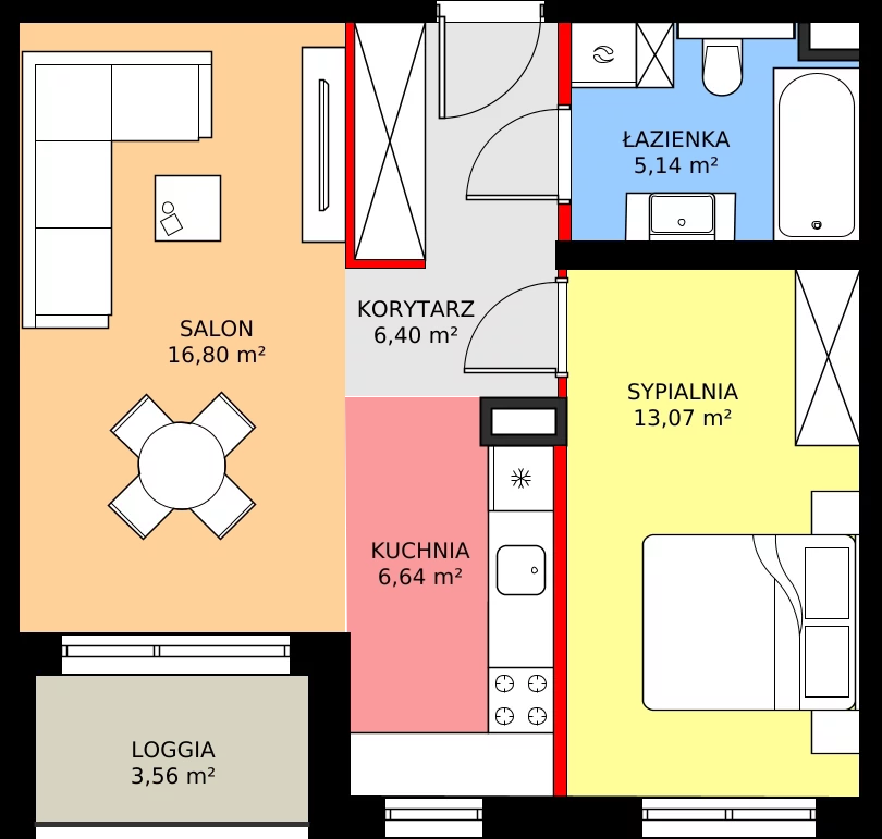 Zalety mieszkania 48.05 m², E.2.14.2k