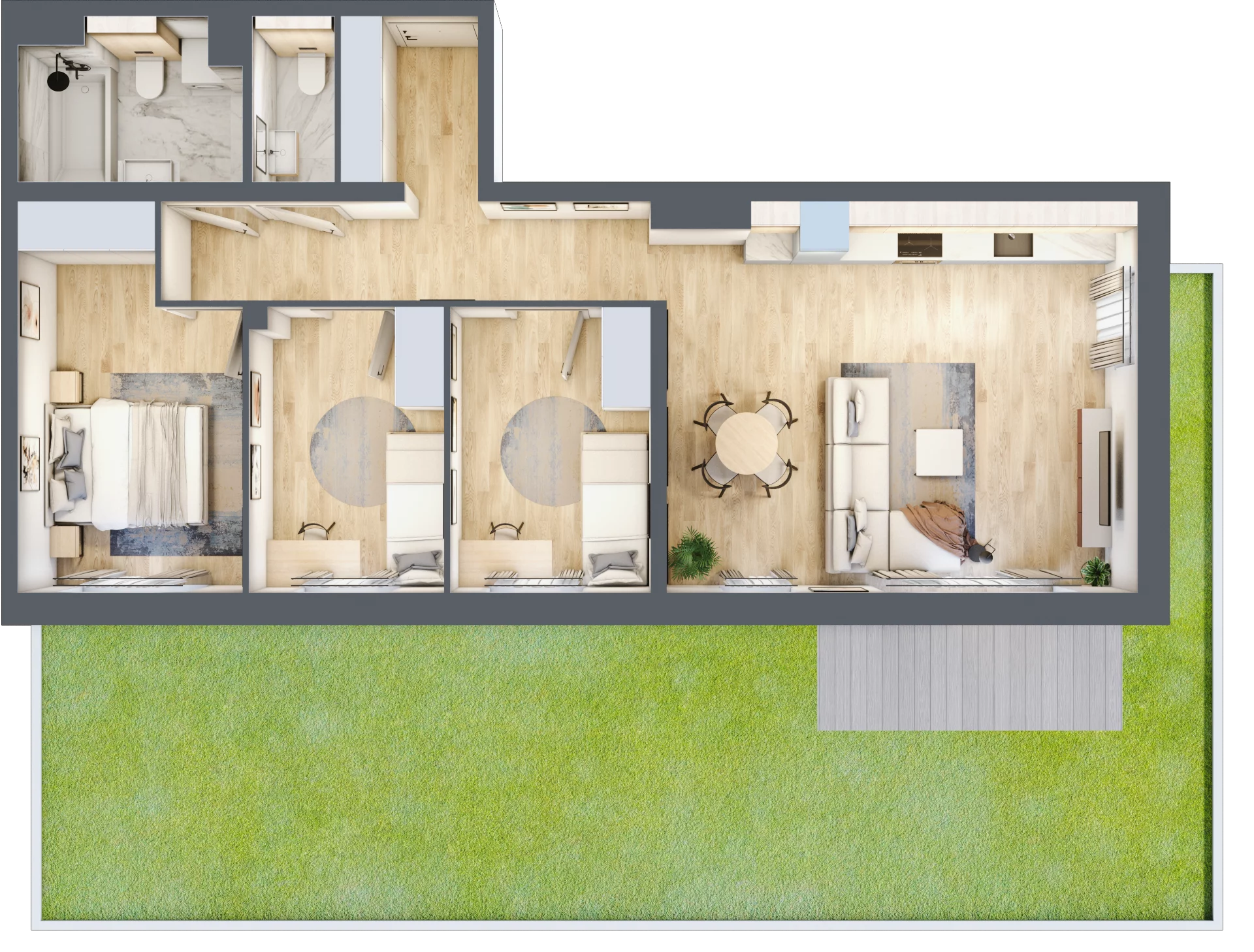 4 pokoje, mieszkanie 73,34 m², parter, oferta nr E.0.04.4k, art.TEO, Łódź, Polesie, Teofilów, ul. Kaczeńcowa 2B i 2C