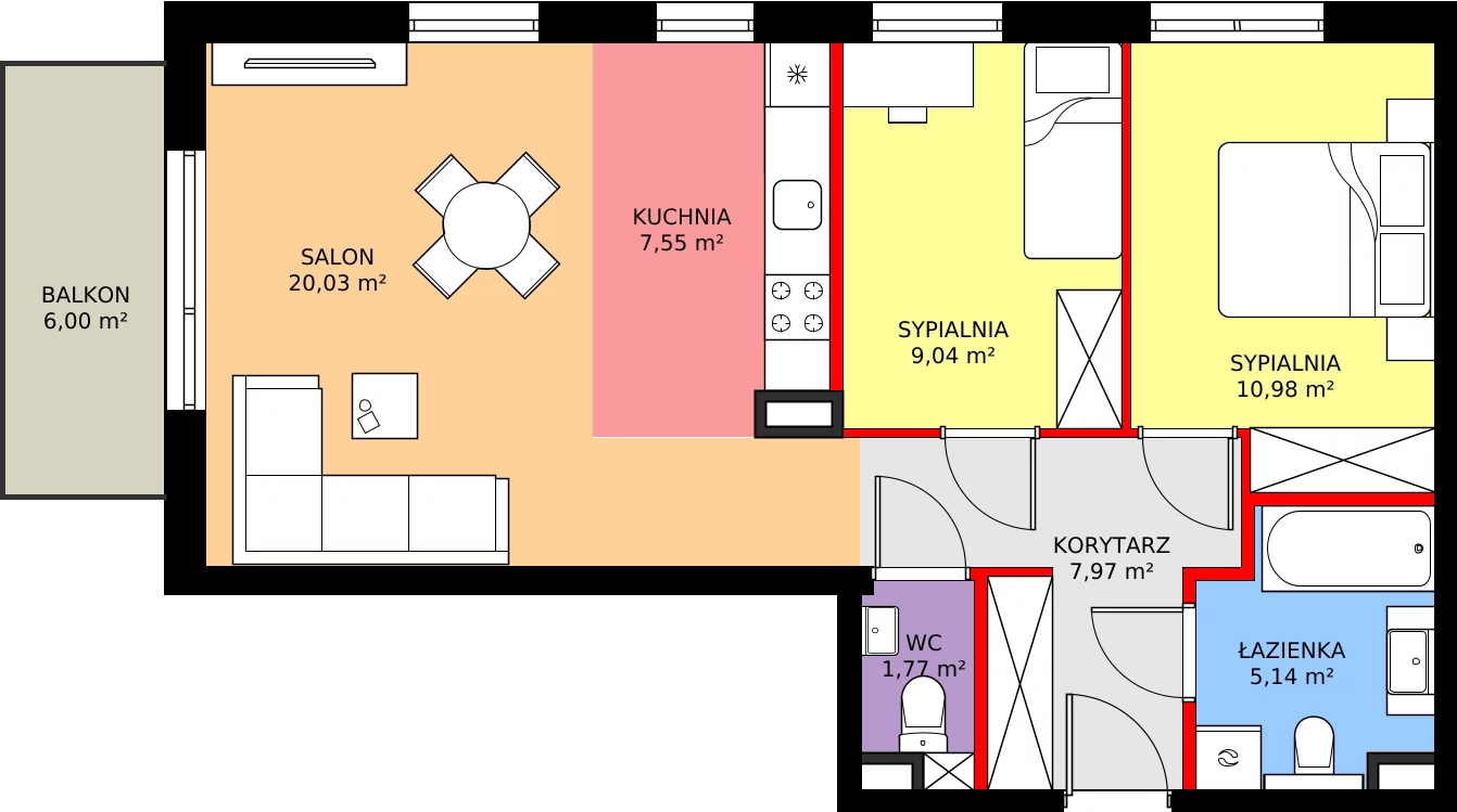 Zalety mieszkania 62.48 m², E.2.12.3k