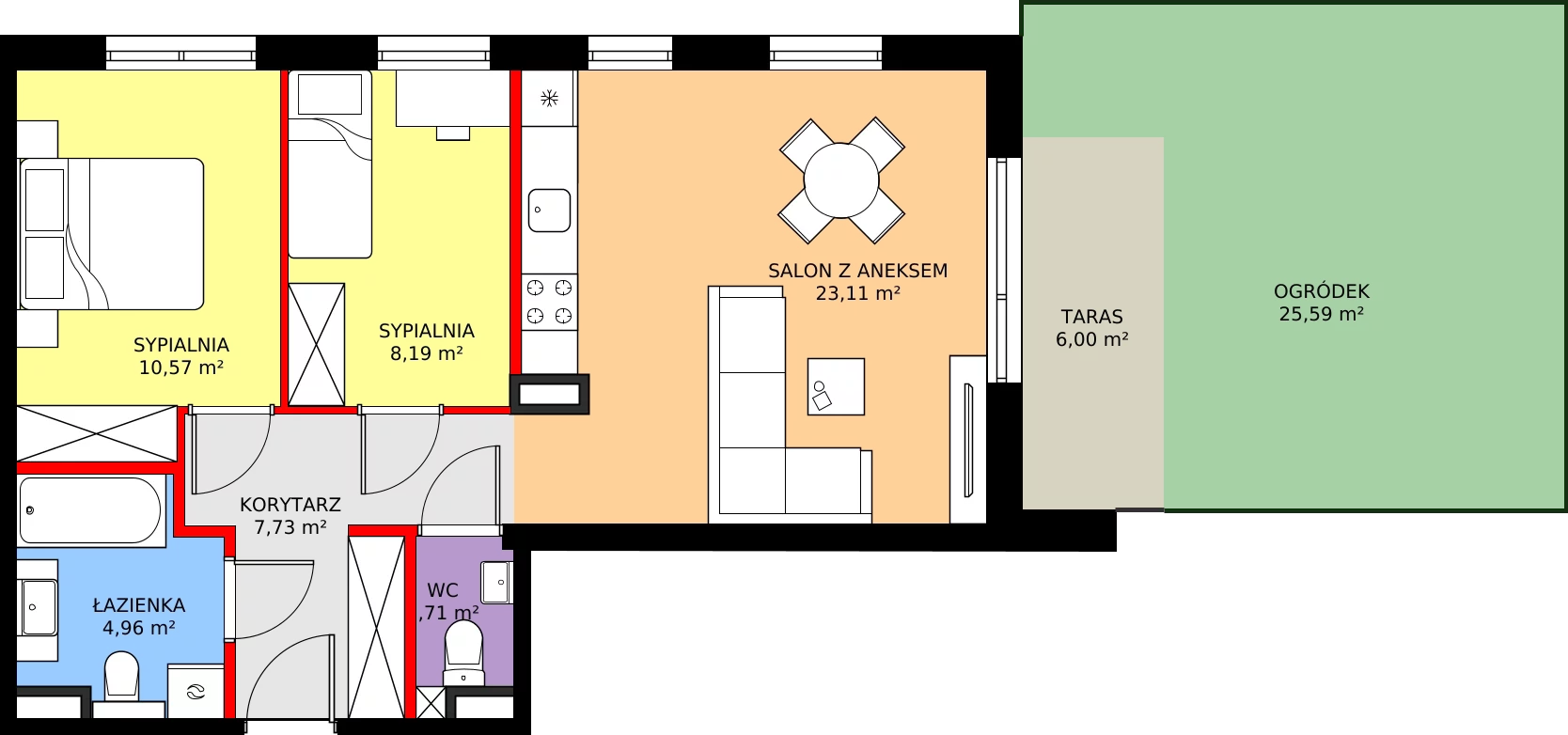 Zalety mieszkania 56.27 m², E.0.05.3a