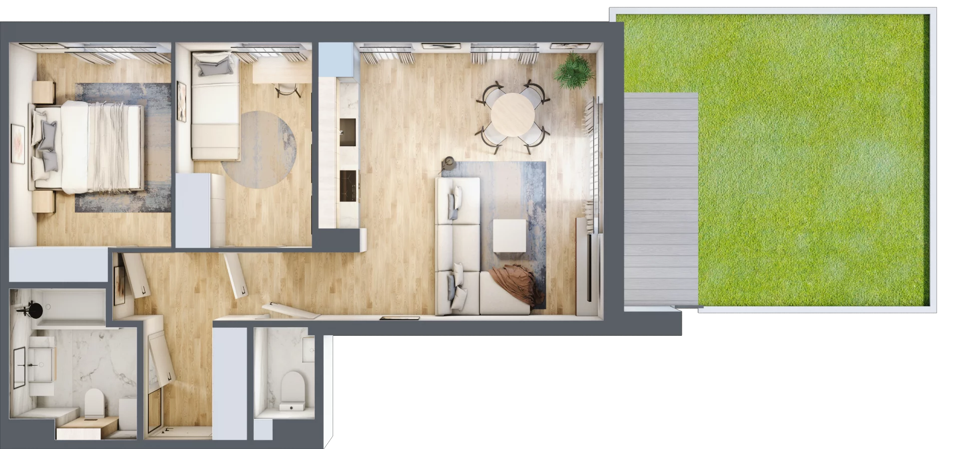 3 pokoje, mieszkanie 56,27 m², parter, oferta nr E.0.05.3a, art.TEO, Łódź, Polesie, Teofilów, ul. Kaczeńcowa 2B i 2C