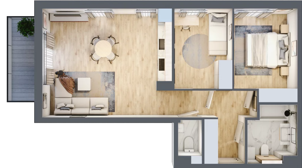 3 pokoje, mieszkanie 61,15 m², piętro 1, oferta nr E.1.06.3k, art.TEO, Łódź, Polesie, Teofilów, ul. Kaczeńcowa 2B i 2C
