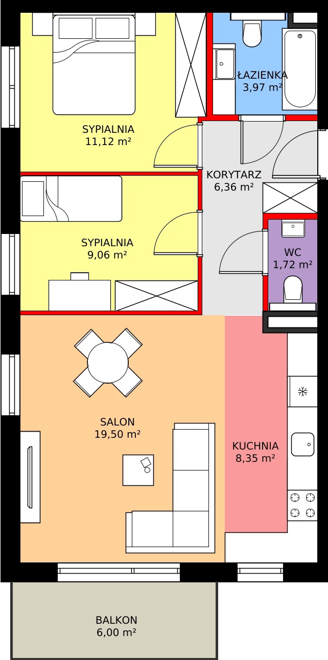 Zalety mieszkania 60 m², E.4.25.3k