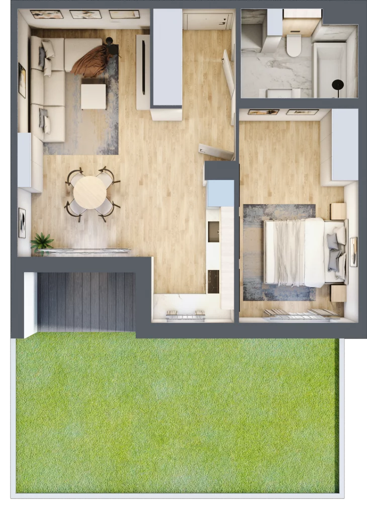 2 pokoje, mieszkanie 47,69 m², parter, oferta nr E.0.03.2k, art.TEO, Łódź, Polesie, Teofilów, ul. Kaczeńcowa 2B i 2C
