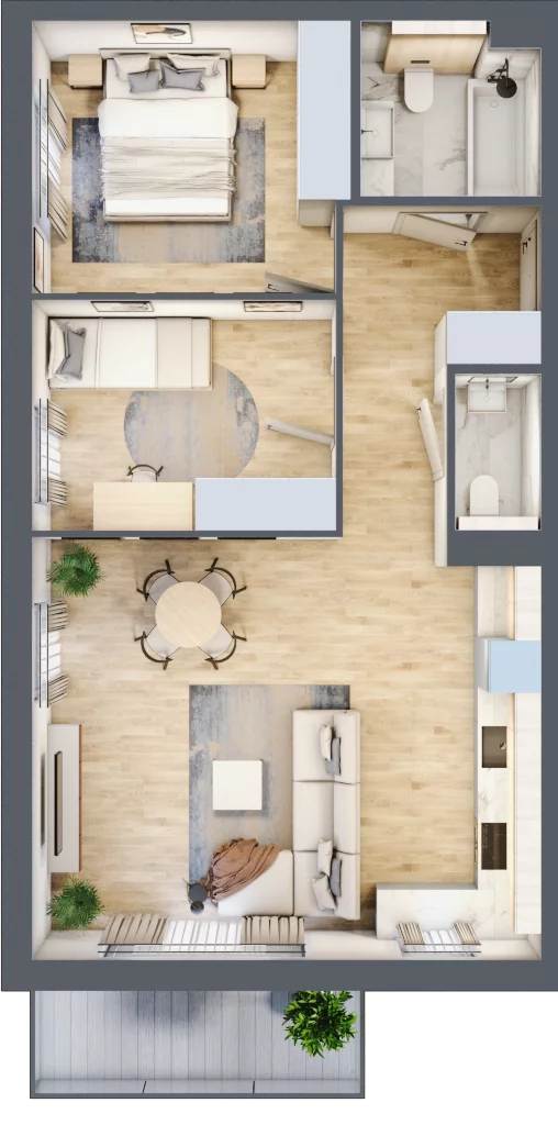 3 pokoje, mieszkanie 59,02 m², piętro 1, oferta nr E.1.07.3k, art.TEO, Łódź, Polesie, Teofilów, ul. Kaczeńcowa 2B i 2C