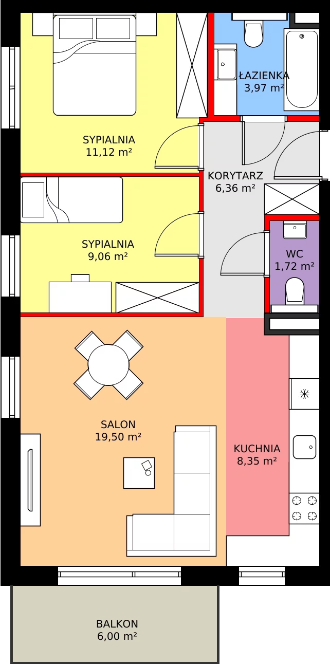 Zalety mieszkania 60 m², E.2.13.3k