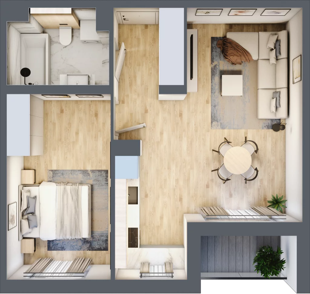 2 pokoje, mieszkanie 47,48 m², piętro 1, oferta nr E.1.09.2k, art.TEO, Łódź, Polesie, Teofilów, ul. Kaczeńcowa 2B i 2C