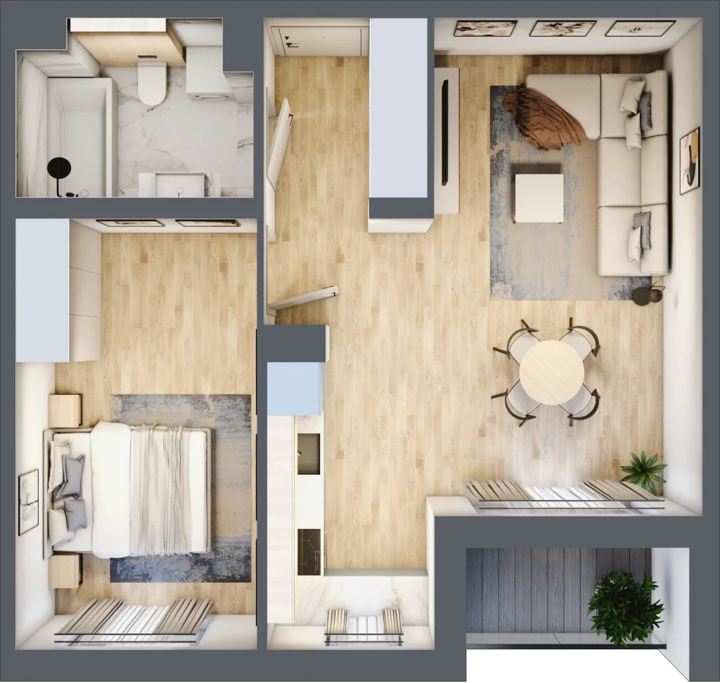2 pokoje, mieszkanie 47,75 m², piętro 2, oferta nr E.2.15.2k, art.TEO, Łódź, Polesie, Teofilów, ul. Kaczeńcowa 2B i 2C