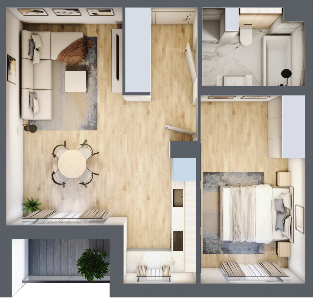 2 pokoje, mieszkanie 47,48 m², piętro 1, oferta nr E.1.08.2k, art.TEO, Łódź, Polesie, Teofilów, ul. Kaczeńcowa 2B i 2C