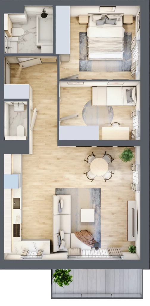 3 pokoje, mieszkanie 58,22 m², piętro 1, oferta nr E.1.10.3k, art.TEO, Łódź, Polesie, Teofilów, ul. Kaczeńcowa 2B i 2C