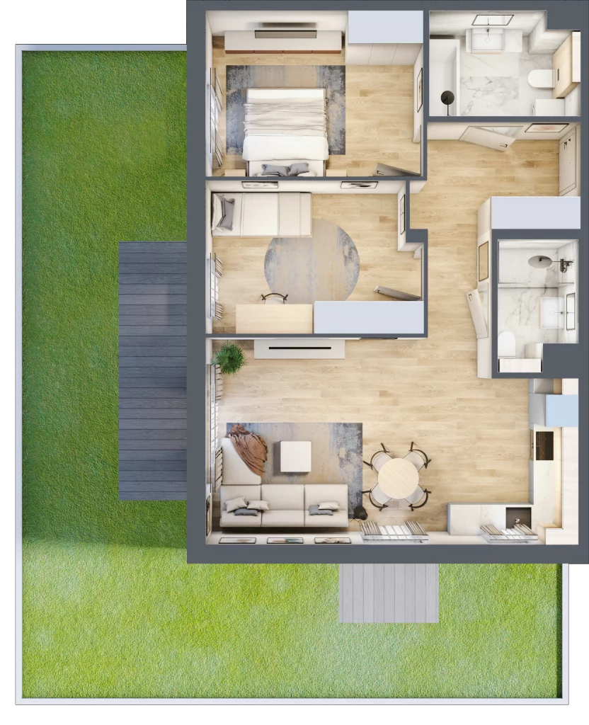 3 pokoje, mieszkanie 64,07 m², parter, oferta nr F.0.08.3k, art.TEO, Łódź, Polesie, Teofilów, ul. Kaczeńcowa 2B i 2C