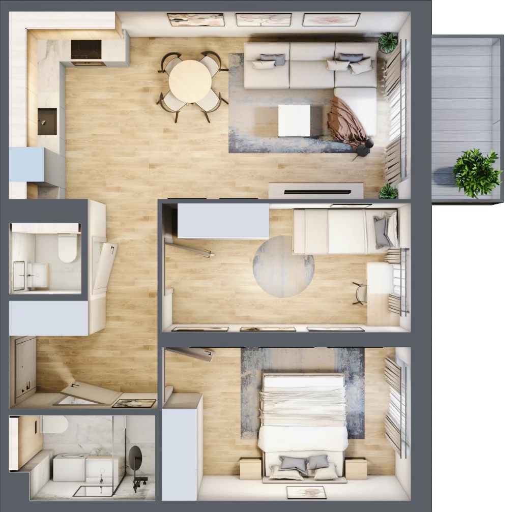 3 pokoje, mieszkanie 54,95 m², piętro 1, oferta nr F.1.12.3a, art.TEO, Łódź, Polesie, Teofilów, ul. Kaczeńcowa 2B i 2C