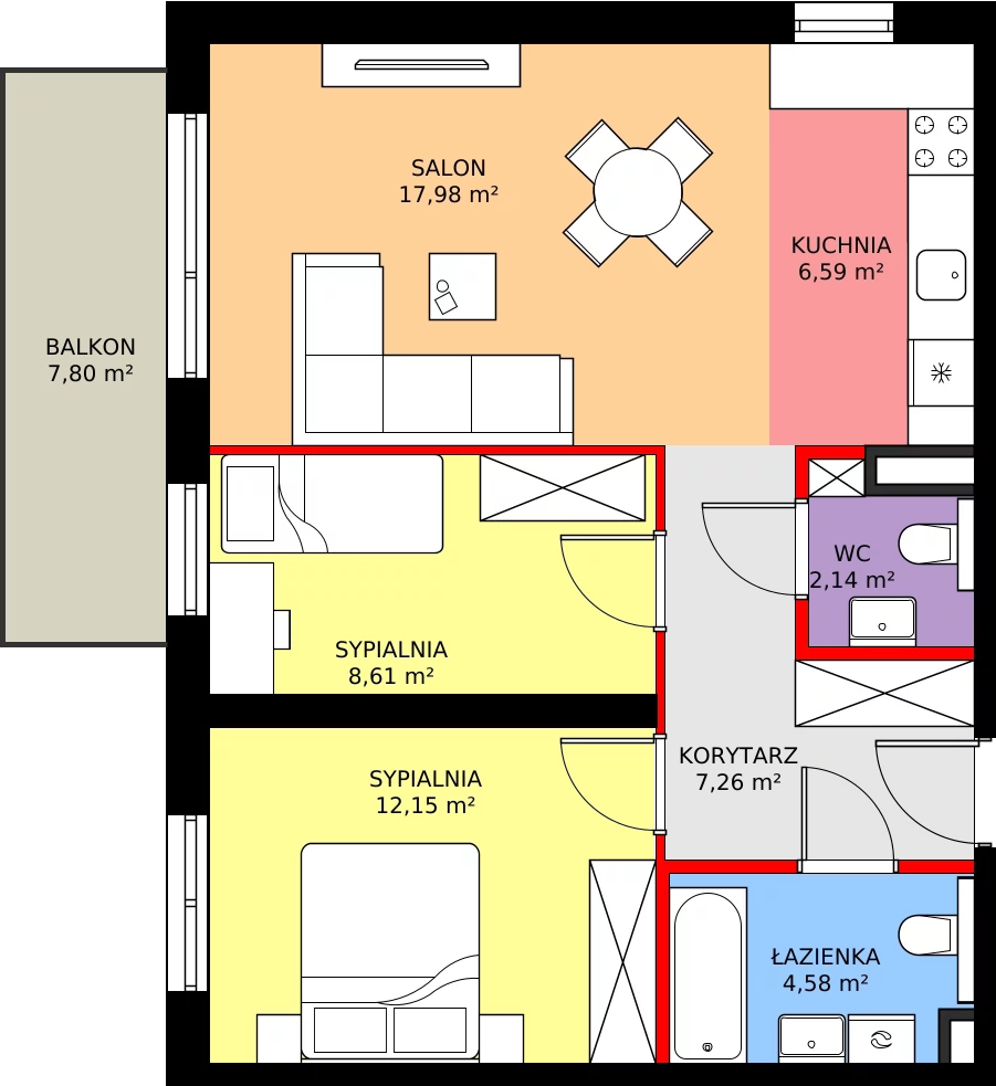 Zalety mieszkania 59.31 m², F.1.10.3k