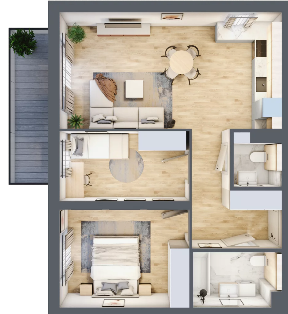 3 pokoje, mieszkanie 59,31 m², piętro 1, oferta nr F.1.10.3k, art.TEO, Łódź, Polesie, Teofilów, ul. Kaczeńcowa 2B i 2C