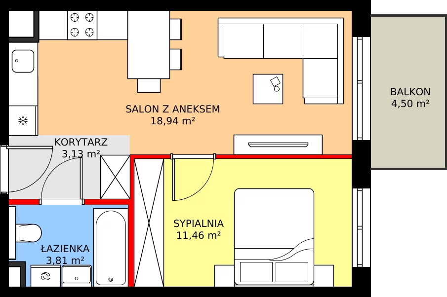 Zalety mieszkania 37.34 m², F.2.23.2a