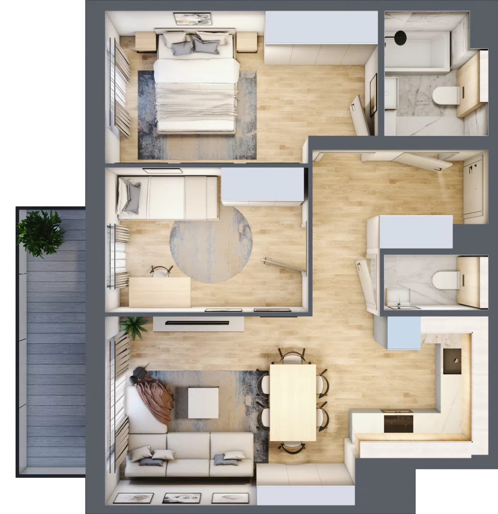 3 pokoje, mieszkanie 55,65 m², piętro 2, oferta nr F.2.18.3a, art.TEO, Łódź, Polesie, Teofilów, ul. Kaczeńcowa 2B i 2C