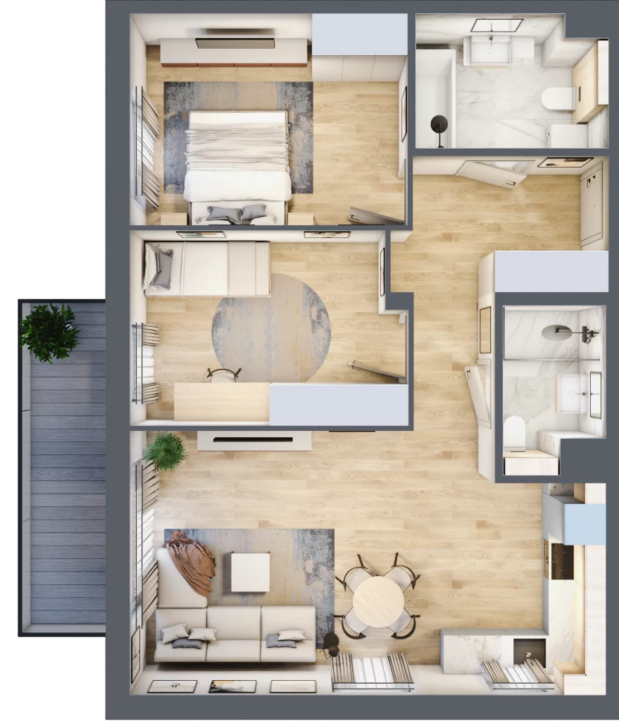 3 pokoje, mieszkanie 65,32 m², piętro 3, oferta nr F.3.34.3k, art.TEO, Łódź, Polesie, Teofilów, ul. Kaczeńcowa 2B i 2C