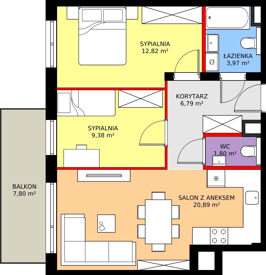 Zalety mieszkania 55.65 m², F.1.09.3a