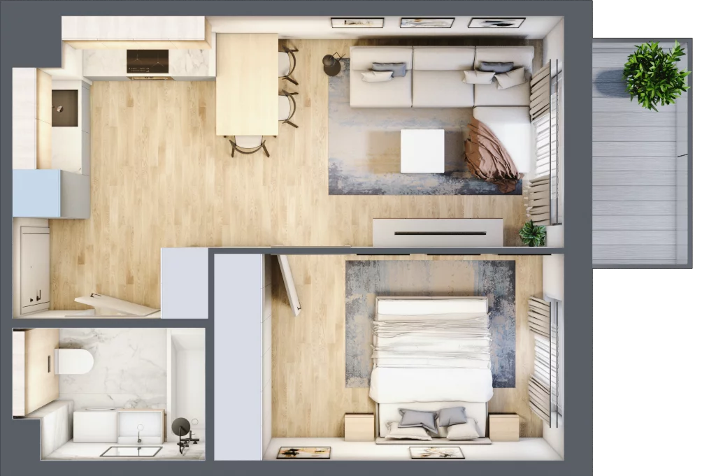 2 pokoje, mieszkanie 37,34 m², piętro 4, oferta nr F.4.41.2a, art.TEO, Łódź, Polesie, Teofilów, ul. Kaczeńcowa 2B i 2C