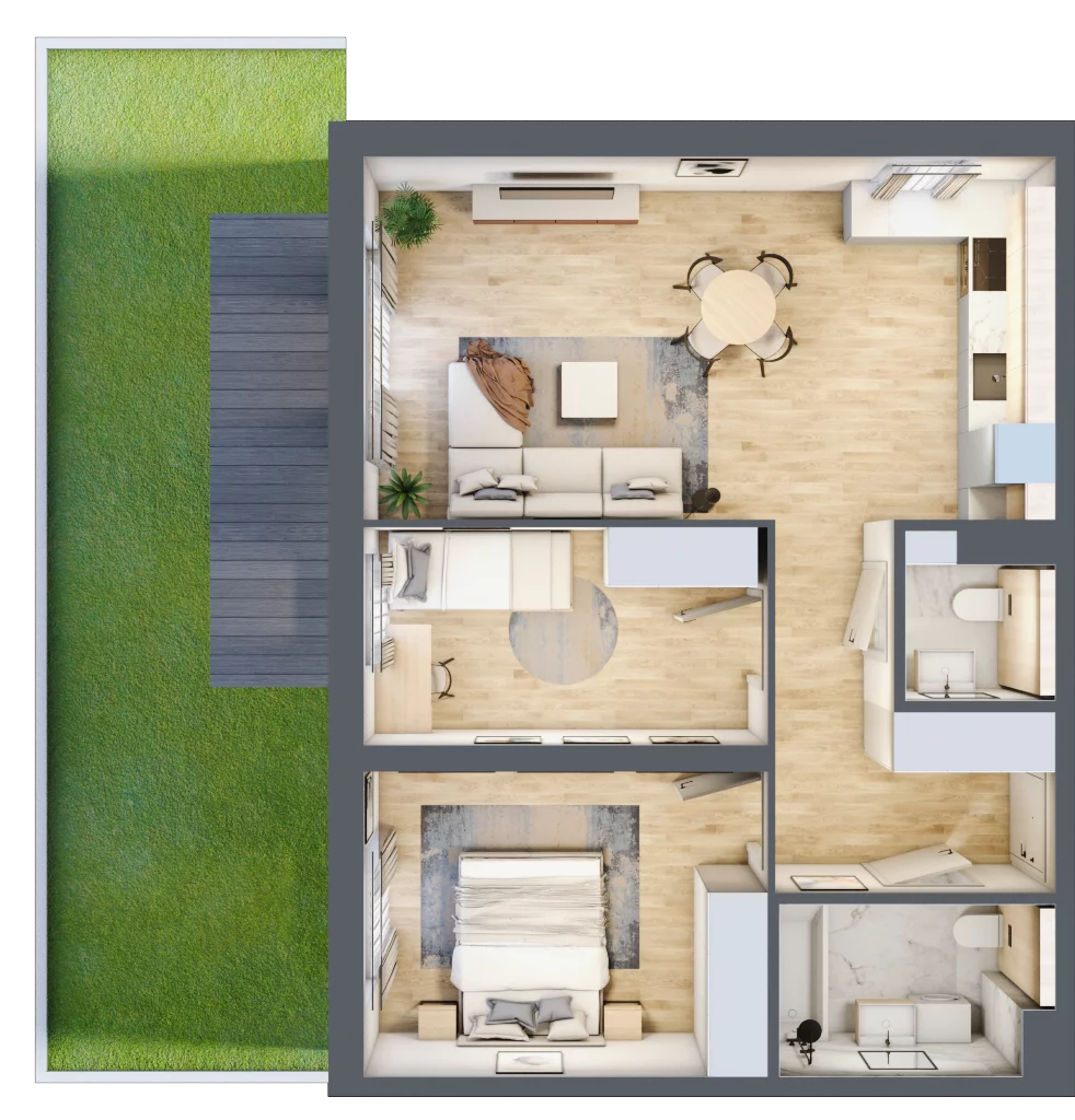 3 pokoje, mieszkanie 59,26 m², parter, oferta nr F.0.02.3k, art.TEO, Łódź, Polesie, Teofilów, ul. Kaczeńcowa 2B i 2C
