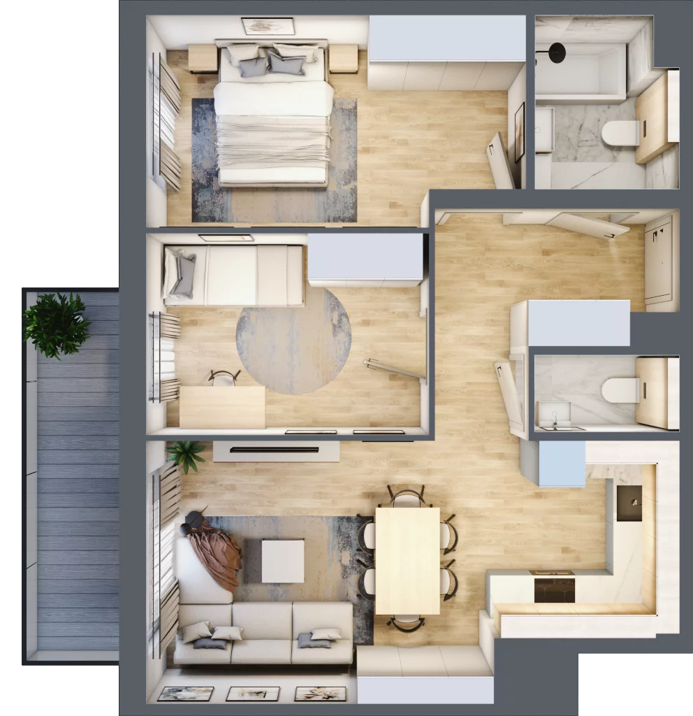 3 pokoje, mieszkanie 55,65 m², piętro 3, oferta nr F.3.27.3a, art.TEO, Łódź, Polesie, Teofilów, ul. Kaczeńcowa 2B i 2C