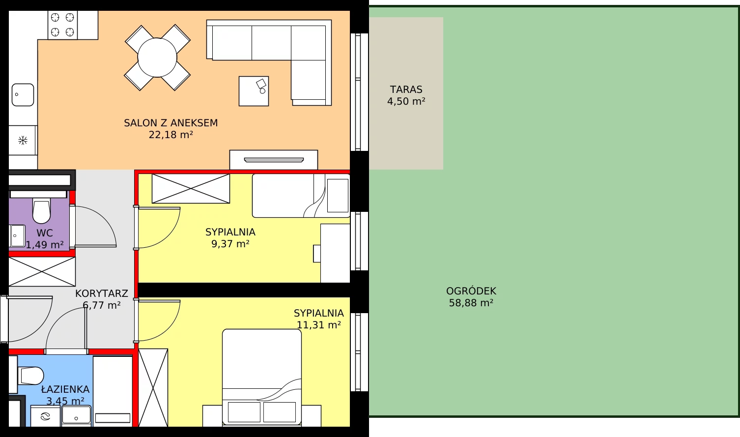 Zalety mieszkania 54.57 m², F.0.04.3a