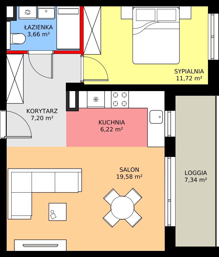 Zalety mieszkania 48.38 m², F.3.31.2k