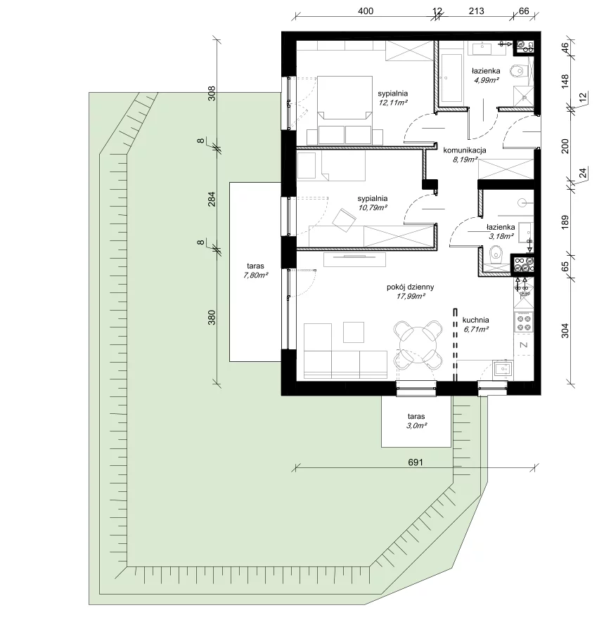 3 pokoje, mieszkanie 64,01 m², parter, oferta nr B.0.08.3k, art.TEO, Łódź, Polesie, Teofilów, ul. Kaczeńcowa 2B i 2C
