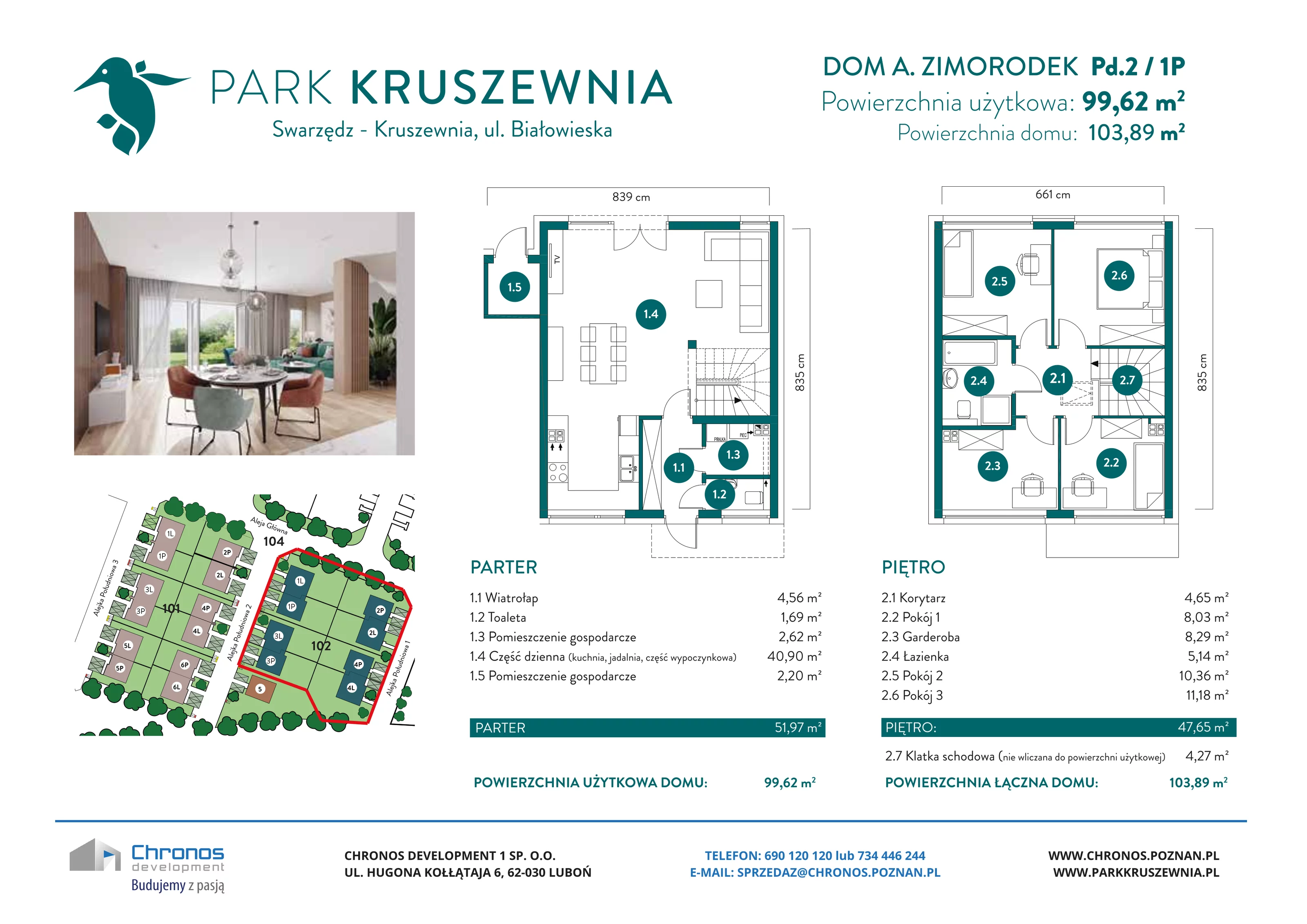 Dom 99,62 m², oferta nr A/Pd.2/1P, Park Kruszewnia, Kruszewnia, ul. Białowieska