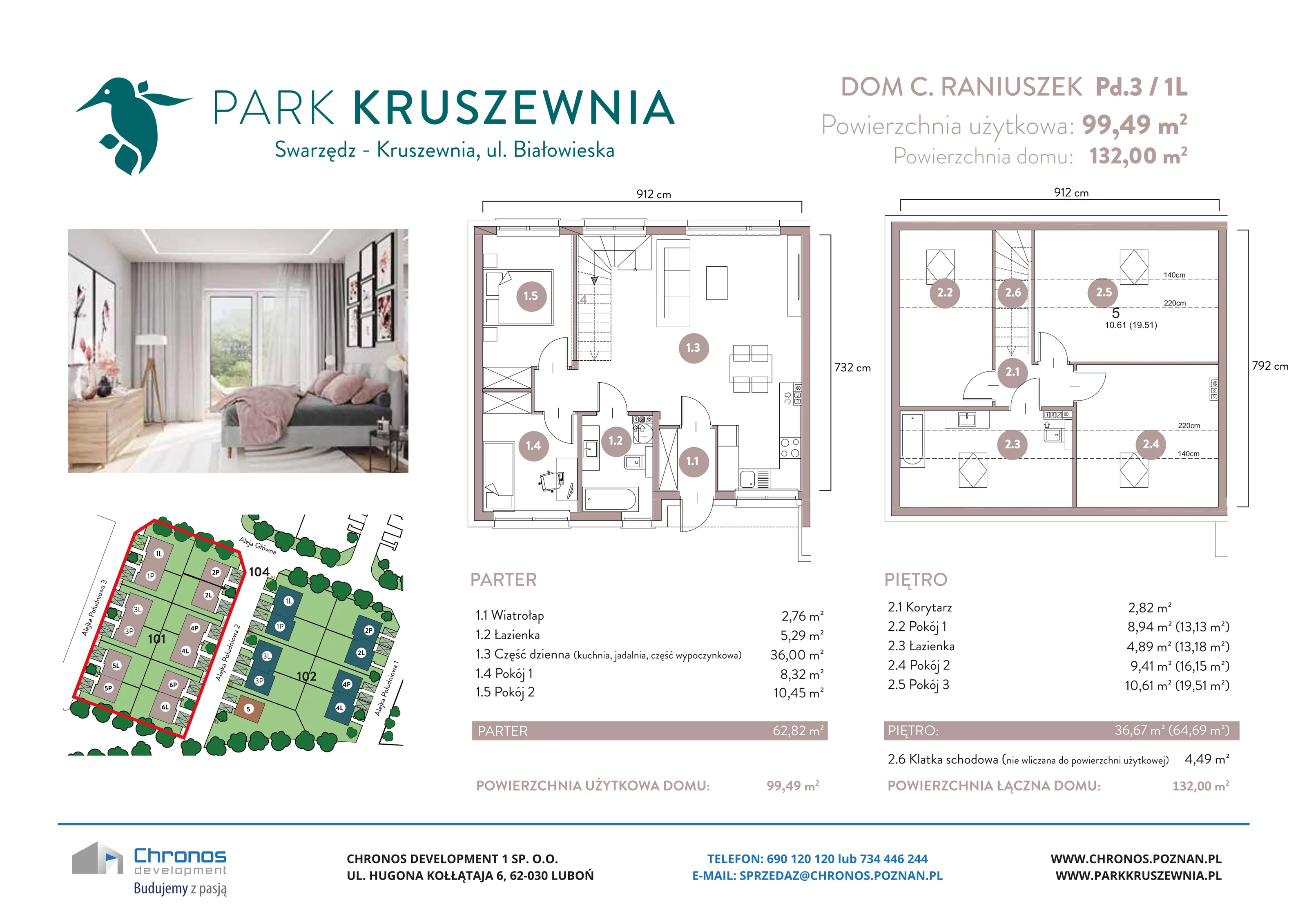 Dom 99,49 m², oferta nr C/Pd.3/1L, Park Kruszewnia, Kruszewnia, ul. Białowieska